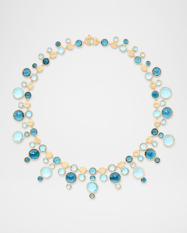 18K Yellow Gold Statement Round Topaz Choker Necklace